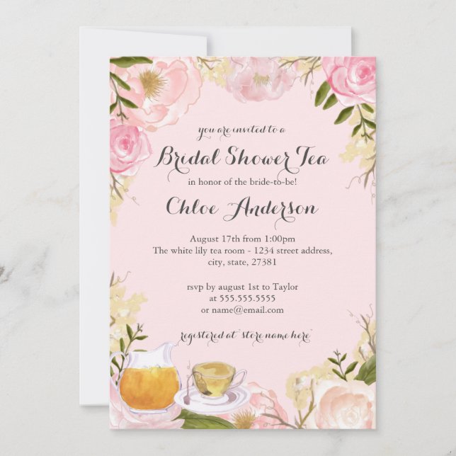 Floral Teacup Pink Bridal Shower Invitation (Front)