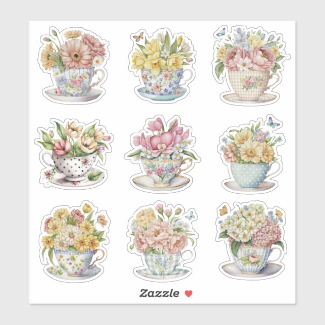 Floral Teacup Sticker (Sheet)