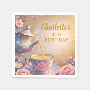 Floral Teacup & Teapot - Pastel Elegant Tea Party Napkins