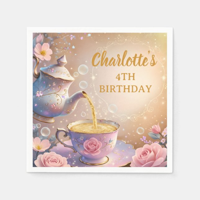 Floral Teacup & Teapot - Pastel Elegant Tea Party Napkins (Front)