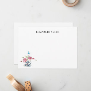Floral teacup vintage flowers custom name note card
