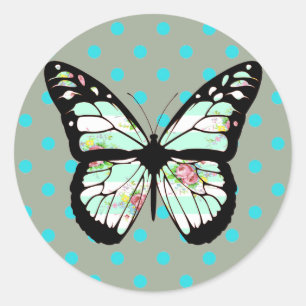 Floral Teal and Pink Butterfly Stickers