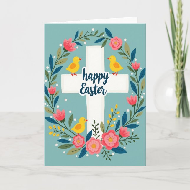 Floral Teal Bird Circle Card (Front)