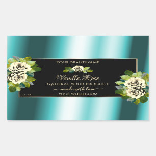 Floral Teal Black Gold Product Labels Leafy Roses