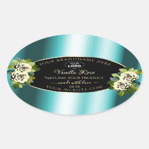 Floral Teal Black Gold Product Labels Roses Logo