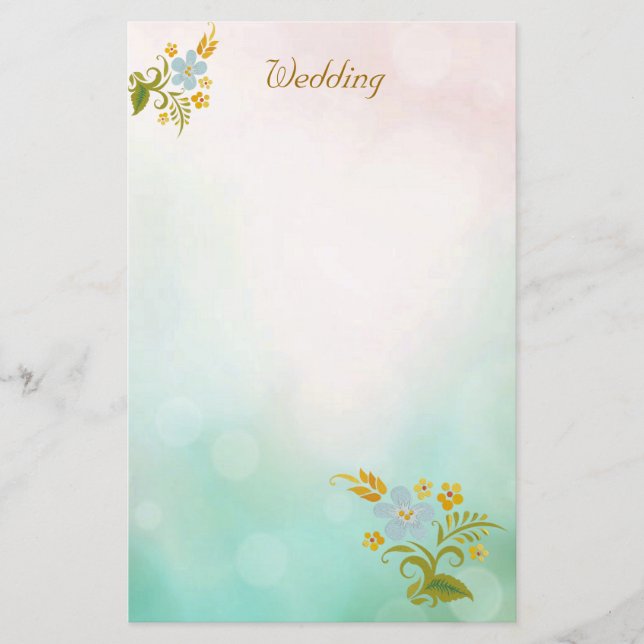 Floral Teal Blue Wedding Stationery Notes White (Front)