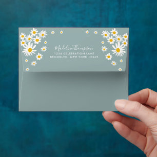 Floral Teal Daisy Flower Elegant Script Address Envelope