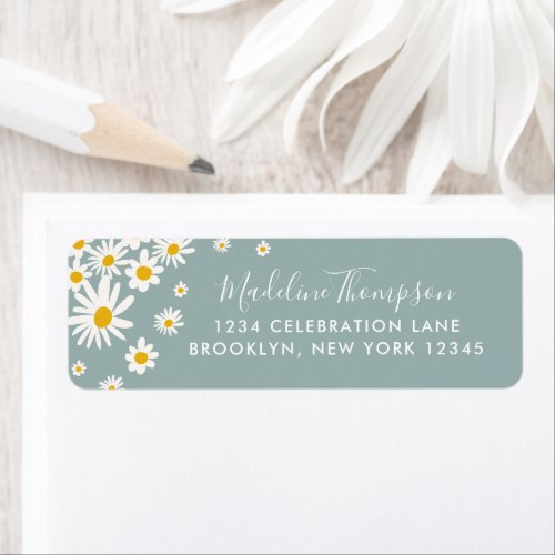 Floral Teal Daisy Flower Elegant Script Label