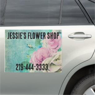 FLORAL TEAL FLOWER LARGE CUSTOM CAR MAGNET