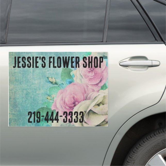FLORAL TEAL FLOWER LARGE CUSTOM CAR MAGNET (In Situ)