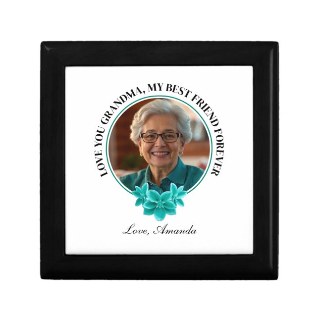 Floral Teal Frame Grandkid to Grandma Photo Gift Box (Front)