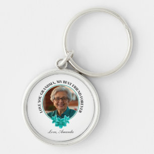 Floral Teal Frame Grandkid to Grandma Photo Keychain