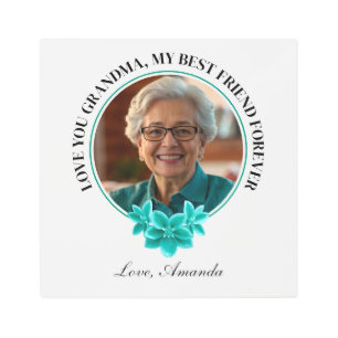 Floral Teal Frame Grandkid to Grandma Photo Metal Print