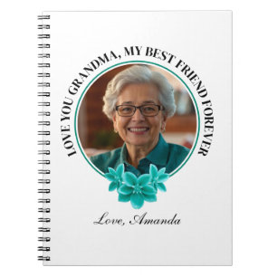 Floral Teal Frame Grandkid to Grandma Photo Notebook