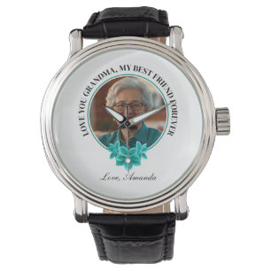 Floral Teal Frame Grandkid to Grandma Photo Watch