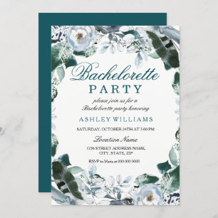 Floral Teal Green Bachelorette Party Invite