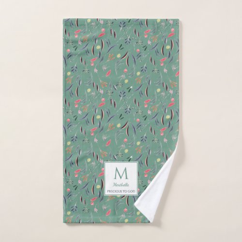 Floral TEAL GREEN Monogram PRECIOUS TO GOD Gym Hand Towel