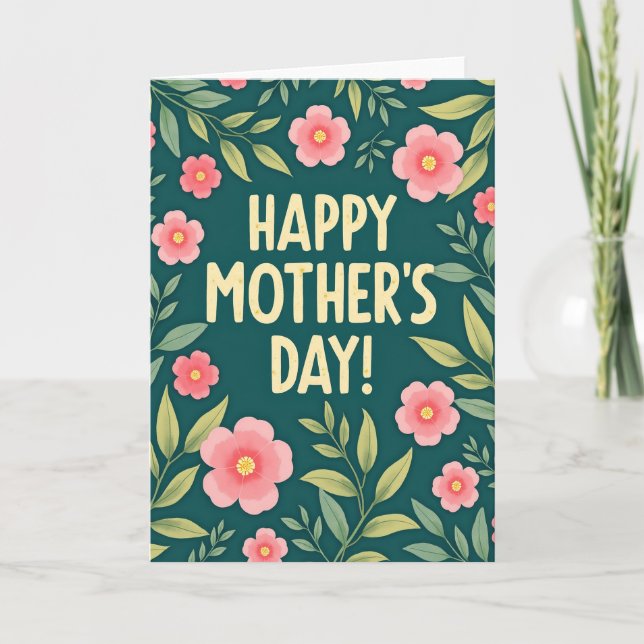 Floral Teal Happy Mothers Day Card (Front)