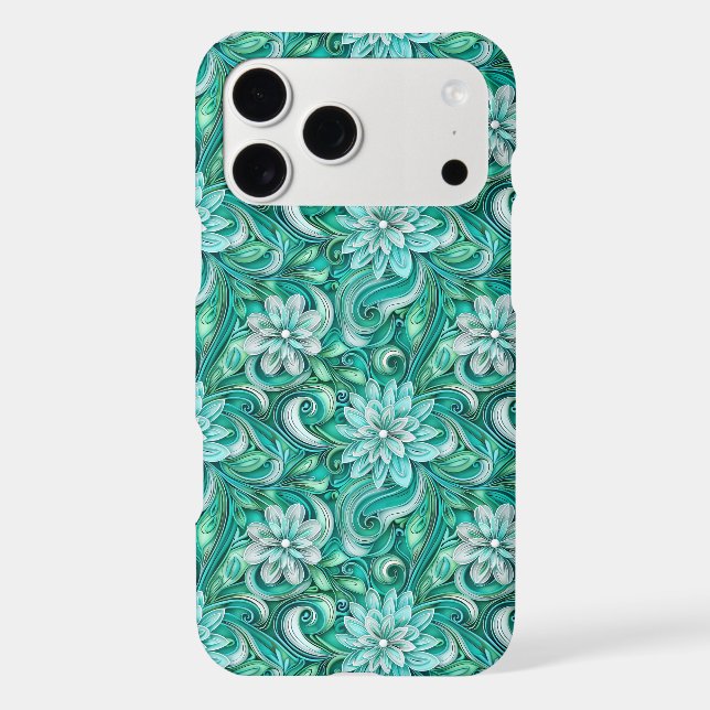 Floral teal leaf pattern  iPhone case (Back)