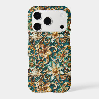 Floral teal leaf pattern iPhone 17 pro case