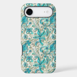 Floral teal leaf pattern iPhone 17 air case