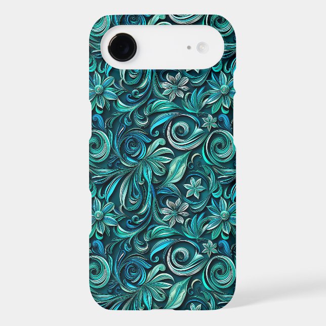 Floral teal leaf pattern  iPhone case (Back)