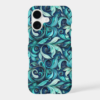 Floral teal leaf pattern iPhone 17 case