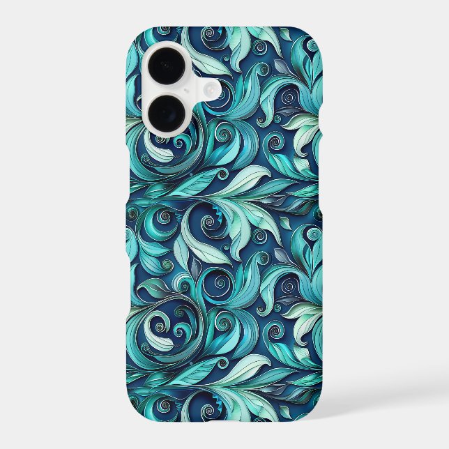 Floral teal leaf pattern  iPhone case (Back)