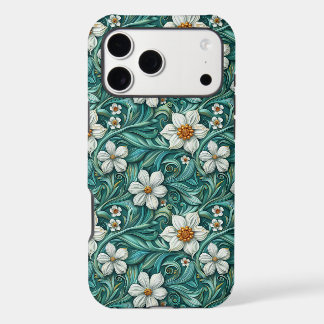 Floral teal leaf pattern iPhone 17 pro max case