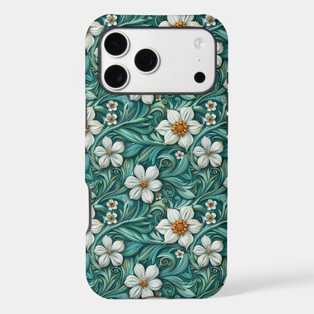 Floral teal leaf pattern  iPhone case (Back)