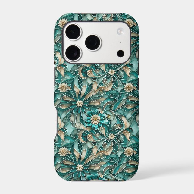 Floral teal leaf pattern  iPhone case (Back)