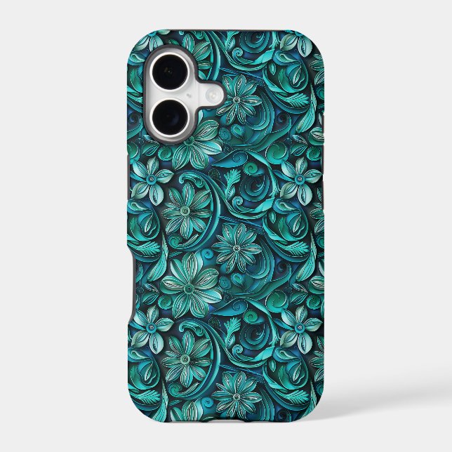 Floral teal leaf pattern  iPhone case (Back)