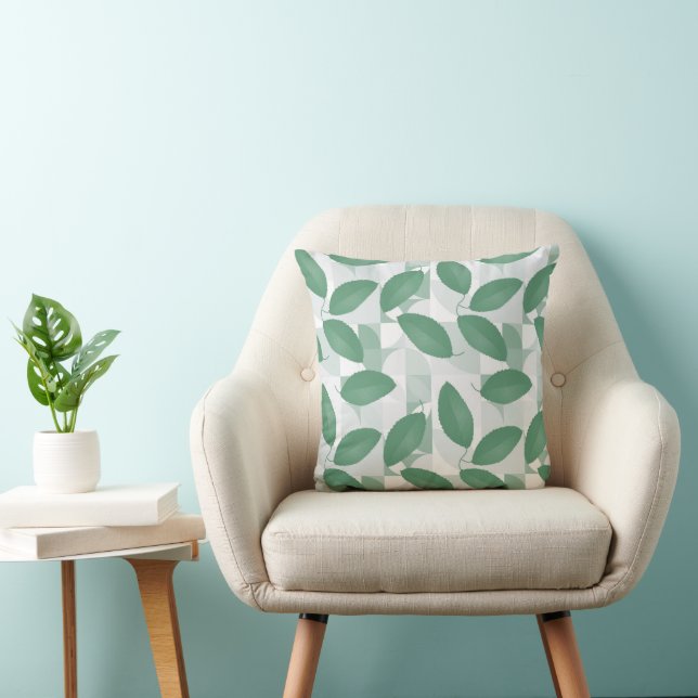 Floral Teal Leaves Pattern Throw Pillow (Chair)