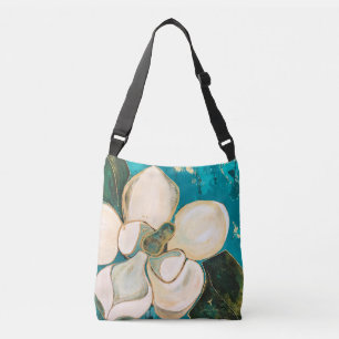 Floral Teal Magnolia Cross-body Tote