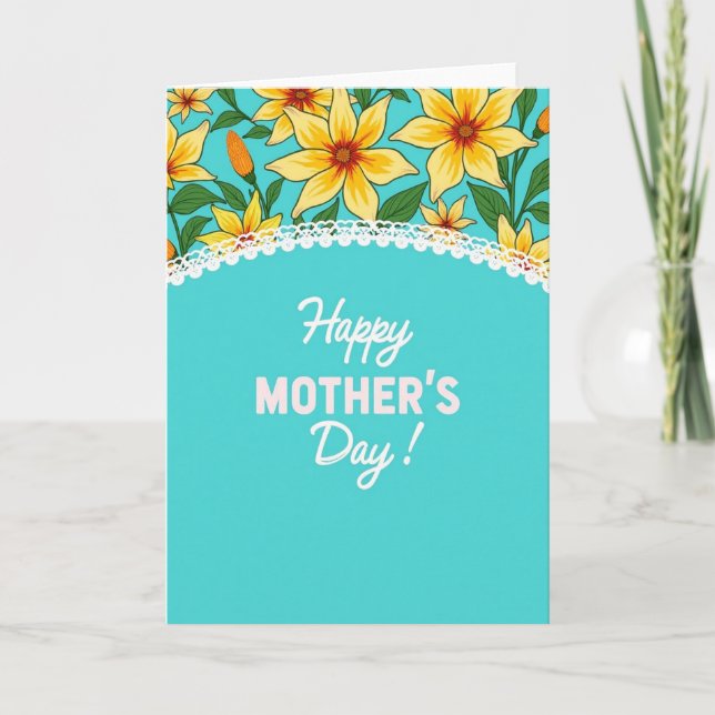 Floral Teal Mothers Day Card (Front)