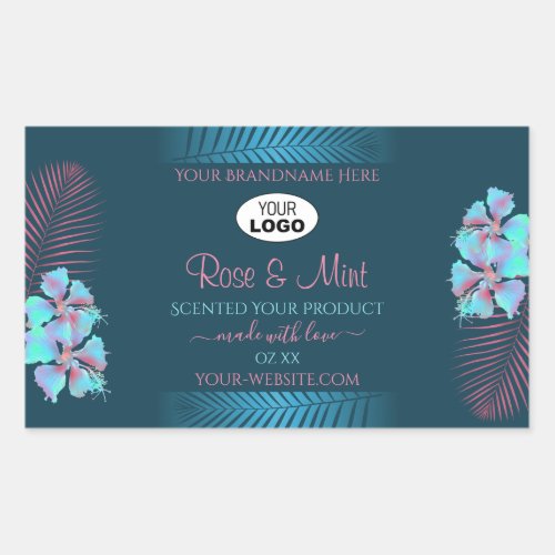 Floral Teal Product Labels Pink Palm Leaves Logo