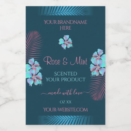 Floral Teal Product Labels Tropic Pink Palm Leaves