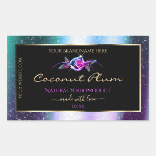Floral Teal Purple Glitter Black Product Labels