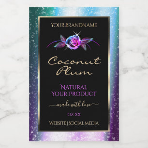Floral Teal Purple Glitter Black Product Labels