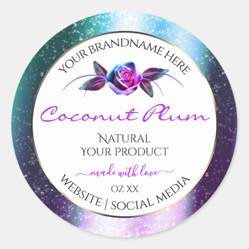 Floral Teal Purple Glitter White Product Labels