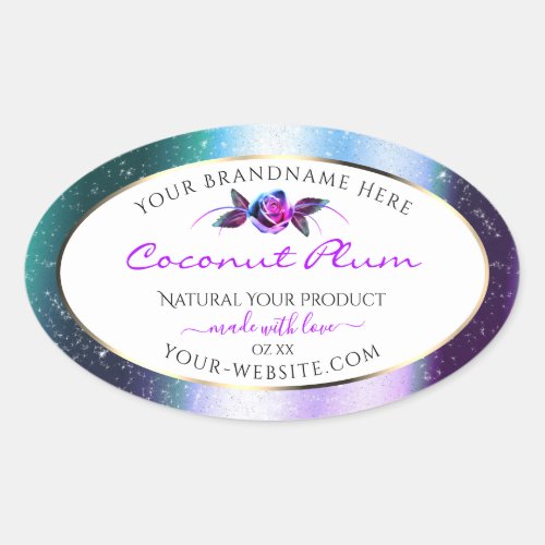 Floral Teal Purple Glitter White Product Labels