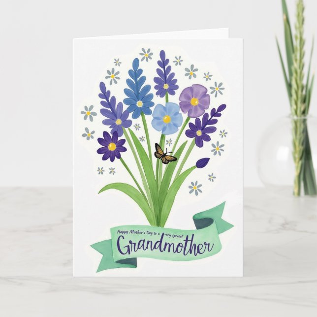 Floral Teal Ribbon Card (Front)