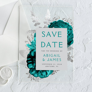 Floral Teal Silver Wedding Save the Date
