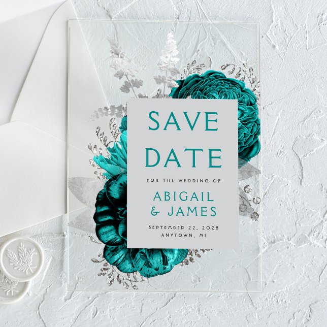 Floral Teal Silver Wedding Save the Date (Creator Uploaded)