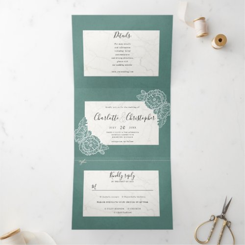 floral teal textured tri_fold all in one wedding