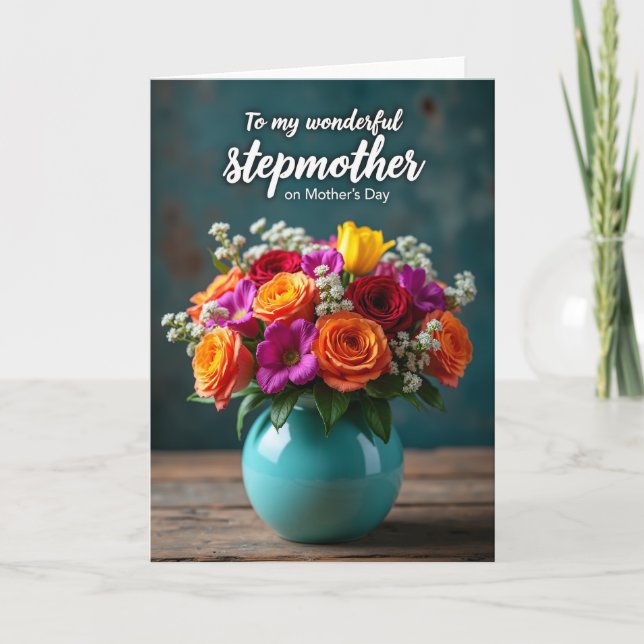 Floral Teal Vase Mothers Day Card (Front)