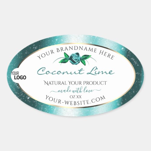 Floral Teal White Product Labels Soft Glitter Logo