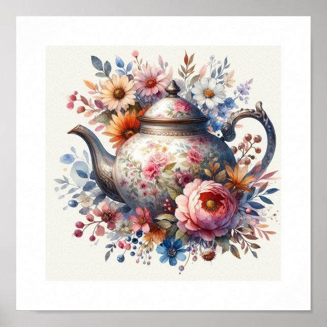 Floral Teapot 3 Poster (Front)