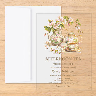 Floral Teapot Afternoon Tea Bridal Shower Petite Acrylic Invitation