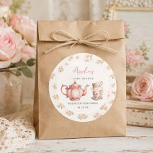 Floral Teapot and Tea Cups Pink Baby Shower
